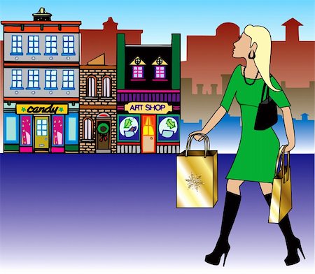 fashion earrings clip art - Vector Illustration of a blond woman Christmas shopping with bags dressed fashionably. Stock Photo - Budget Royalty-Free & Subscription, Code: 400-04763457