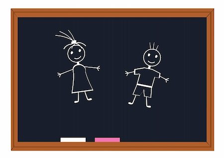 pupil in a empty classroom - vectro illustration of blackboard with two funny people drawn on it Stock Photo - Budget Royalty-Free & Subscription, Code: 400-04763733
