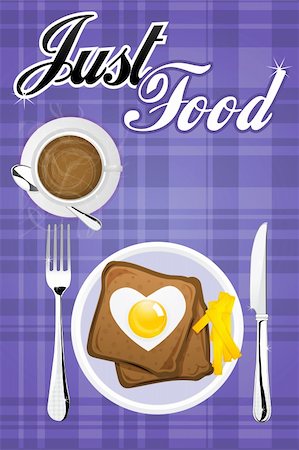 illustration of breakfast table with bread slice, egg,coffee and knife Stock Photo - Budget Royalty-Free & Subscription, Code: 400-04763935