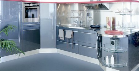 gray silver kitchen modern interior design house decoration Photographie de stock - Aubaine LD & Abonnement, Code: 400-04774042