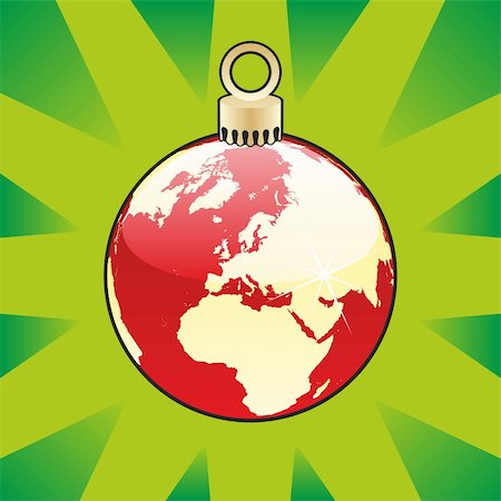 planet earth christmas tree ornament - fully editable colored christmas bulb with world globe layout Stock Photo - Budget Royalty-Free & Subscription, Code: 400-04776550
