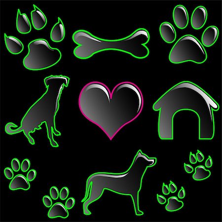 simsearch:400-06392340,k - Illustration of icon set for pets on a black background. Stock Photo - Budget Royalty-Free & Subscription, Code: 400-04779789