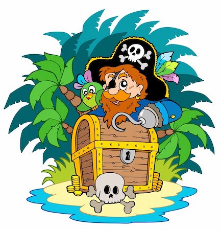 pic palm tree beach big island - Small island and pirate with hook - vector illustration. Stock Photo - Budget Royalty-Free & Subscription, Code: 400-04770198