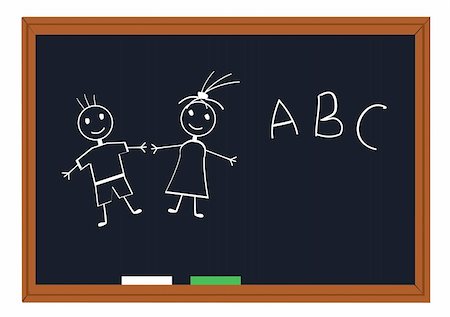 pupil in a empty classroom - vector illustration of a blackboard with funny people and abc Stock Photo - Budget Royalty-Free & Subscription, Code: 400-04770426