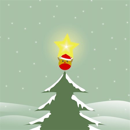 Vector image of a bird holding a star on a christmas tree Foto de stock - Super Valor sin royalties y Suscripción, Código: 400-04770474