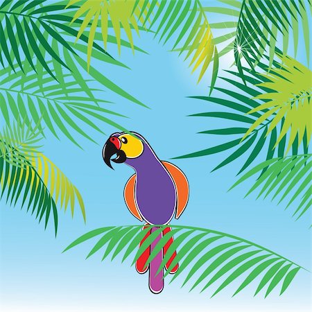 simsearch:400-04121488,k - Tropical vector background with leaves of palm trees and parrot. Vector illustration. Foto de stock - Super Valor sin royalties y Suscripción, Código: 400-04771189