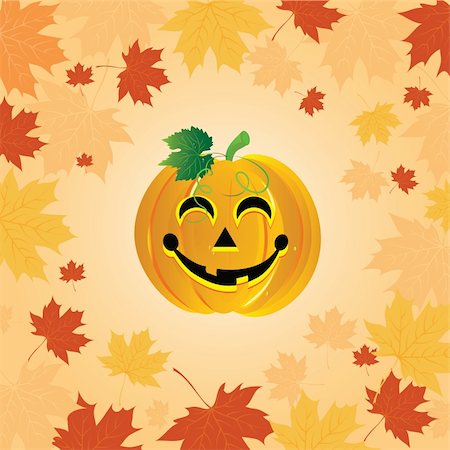 simsearch:400-05325412,k - Halloween pumpkin on the autumn leaves. Vector illustration. Stock Photo - Budget Royalty-Free & Subscription, Code: 400-04771194