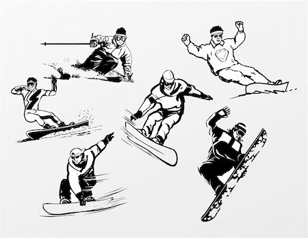 simsearch:400-03985663,k - Snowboard set vector in black and white color Stock Photo - Budget Royalty-Free & Subscription, Code: 400-04771439