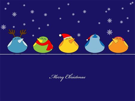 robin - Vector picture of birds singing christmas songs on blue background Stock Photo - Budget Royalty-Free & Subscription, Code: 400-04771463