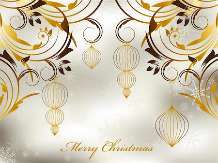 Christmas greeting card with golds balls on silver background Stock Photo - Budget Royalty-Free & Subscription, Code: 400-04772011