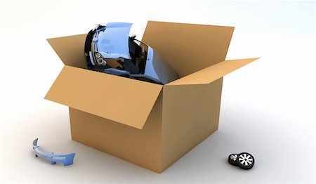 deformation - A blue broken car in a cardboard box Stock Photo - Budget Royalty-Free & Subscription, Code: 400-04773356