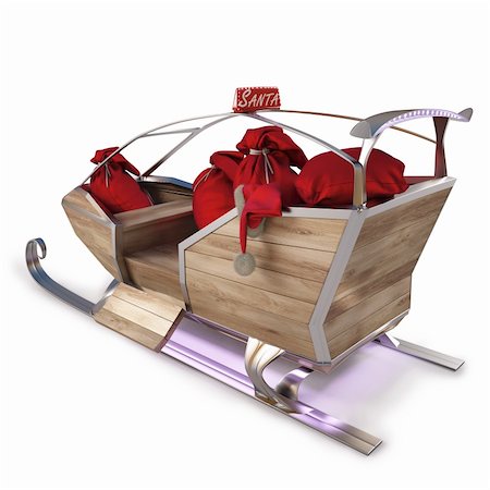 sleigh of Santa Claus with a bag of gifts. isolated on white including clipping path. Stock Photo - Budget Royalty-Free & Subscription, Code: 400-04784625