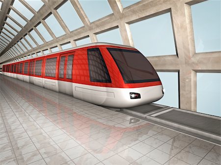 3D illustration of monorail train on the station Stock Photo - Budget Royalty-Free & Subscription, Code: 400-04785515