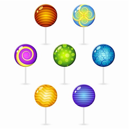 illustration of different decorated lollypops on white background Stock Photo - Budget Royalty-Free & Subscription, Code: 400-04786416