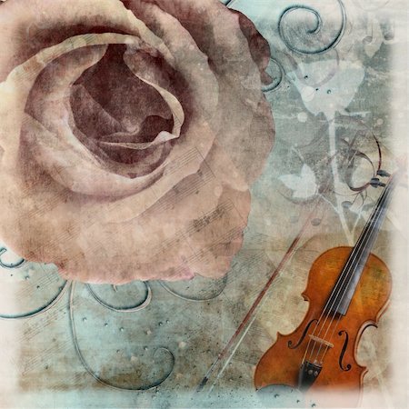 simsearch:400-08528676,k - grunge  wedding romantic background with violin and roses Stock Photo - Budget Royalty-Free & Subscription, Code: 400-04786923