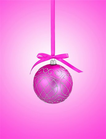 simsearch:400-05693036,k - Pink christmas ball with ribbon on pink background with copy space for text Stock Photo - Budget Royalty-Free & Subscription, Code: 400-04787594