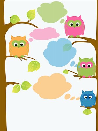 simsearch:400-07995476,k - Illustration of  owls sitting  upon trees Stock Photo - Budget Royalty-Free & Subscription, Code: 400-04788181