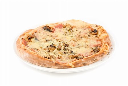 simsearch:400-04479187,k - Pizza with mushrooms, ham isolated on white background Stock Photo - Budget Royalty-Free & Subscription, Code: 400-04788464