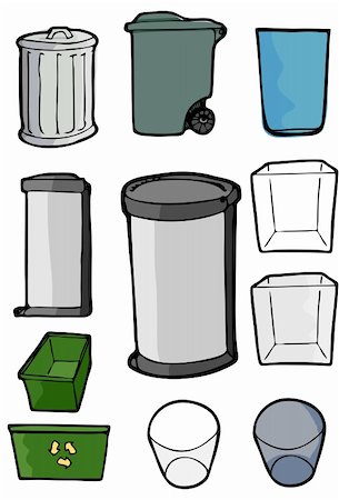simsearch:400-07050071,k - Drawings of various cans and bins used for trash, garbage and recycling purposes. Stock Photo - Budget Royalty-Free & Subscription, Code: 400-04789571