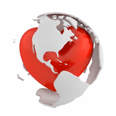 simsearch:400-06089187,k - Globe with heart, America part isolated on white background Stock Photo - Budget Royalty-Free & Subscription, Code: 400-04780152