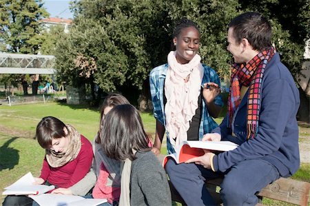 College Students Studying Togheter at Park Foto de stock - Super Valor sin royalties y Suscripción, Código: 400-04780716