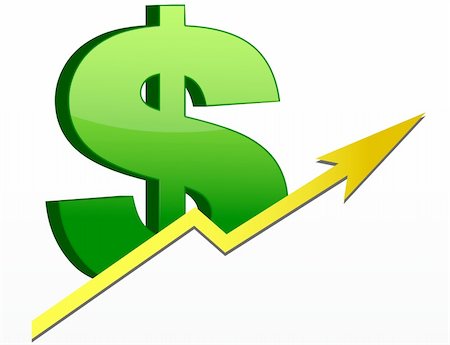 A cash and money illustration of a dollar sign with a gold yellow arrow pointing upward Stock Photo - Budget Royalty-Free & Subscription, Code: 400-04781899