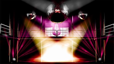 simsearch:632-05604064,k - Night club interior with colorful spot lights, lasers and shining mirror disco balls artistic light show Stock Photo - Budget Royalty-Free & Subscription, Code: 400-04782398