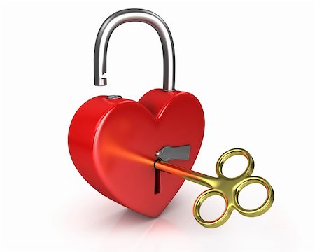 Opened red lock formed as heart with a golden key in a keyhole isolated on white background Stock Photo - Budget Royalty-Free & Subscription, Code: 400-04794791