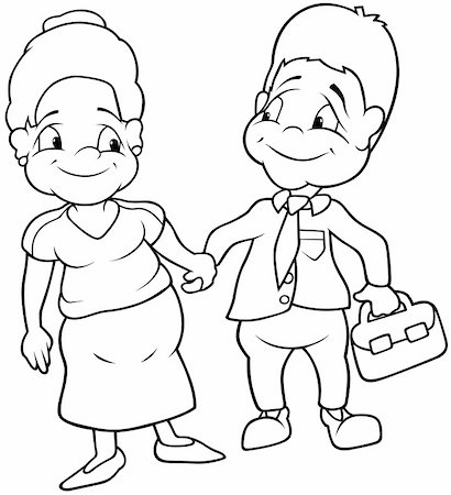 simsearch:400-04804131,k - Aunt and Uncle - Black and White Cartoon illustration, Vector Photographie de stock - Aubaine LD & Abonnement, Code: 400-04795185