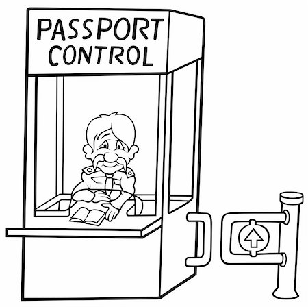 simsearch:400-04804131,k - Passport Control - Black and White Cartoon illustration, Vector Photographie de stock - Aubaine LD & Abonnement, Code: 400-04795193