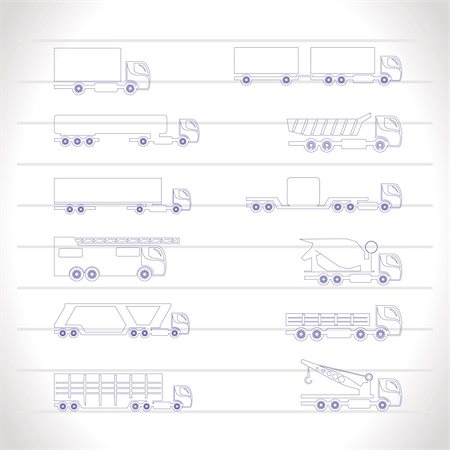 semi truck car carriers - different types of trucks and lorries icons - Vector icon set Stock Photo - Budget Royalty-Free & Subscription, Code: 400-04795286