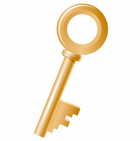 simsearch:600-03445182,k - Old gold key isolated on white background Stock Photo - Budget Royalty-Free & Subscription, Code: 400-04795895