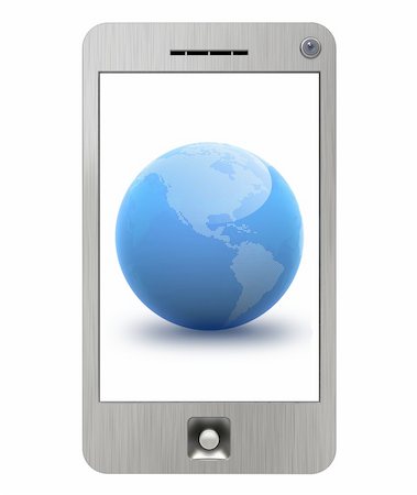 simsearch:400-04376796,k - PDA phone with blue globe.  On white background Foto de stock - Super Valor sin royalties y Suscripción, Código: 400-04796459