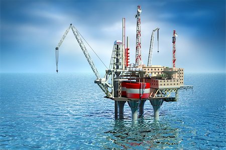 pipeline, blue sky - Drilling offshore Platform in sea. 3D image Stock Photo - Budget Royalty-Free & Subscription, Code: 400-04796463