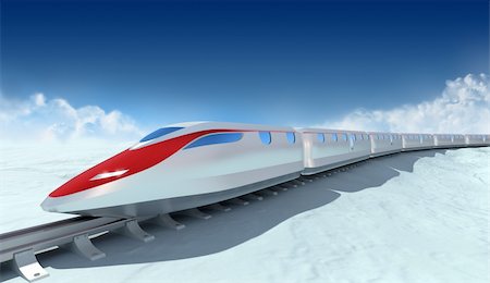 Train of the future with clouds on the background. 3D image Stock Photo - Budget Royalty-Free & Subscription, Code: 400-04797071