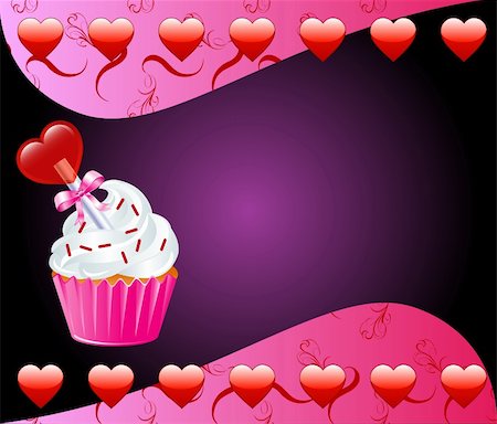 Vector Valentine Background with Heart cupcake. Stock Photo - Budget Royalty-Free & Subscription, Code: 400-04797163