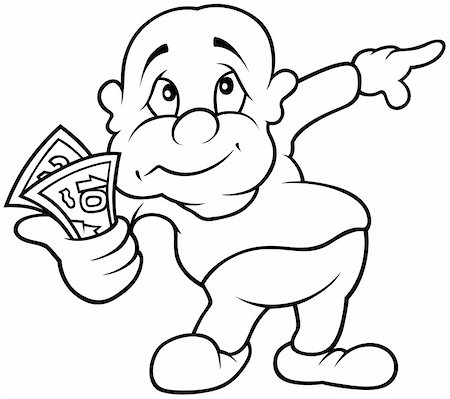 simsearch:400-04804131,k - Character with Money - Black and White Cartoon illustration, Vector Photographie de stock - Aubaine LD & Abonnement, Code: 400-04797337