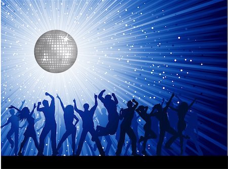 Silhouettes of party people on a mirror ball disco background Stock Photo - Budget Royalty-Free & Subscription, Code: 400-04798046