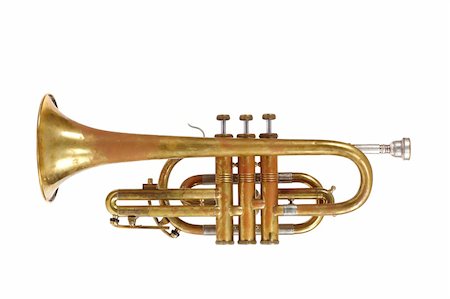 simsearch:400-04863651,k - Old trumpet photo on the white background Stock Photo - Budget Royalty-Free & Subscription, Code: 400-04798159