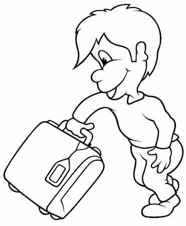 simsearch:400-04804131,k - Boy and Travel Case - Black and White Cartoon illustration, Vector Photographie de stock - Aubaine LD & Abonnement, Code: 400-04798722