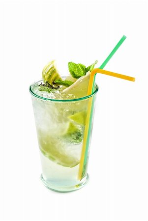simsearch:400-03965729,k - Fresh mojito cocktail top view isolated on a white bacground Stock Photo - Budget Royalty-Free & Subscription, Code: 400-04799155