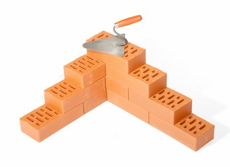 red bricks and trowel, photo on the white background Stock Photo - Budget Royalty-Free & Subscription, Code: 400-04790309