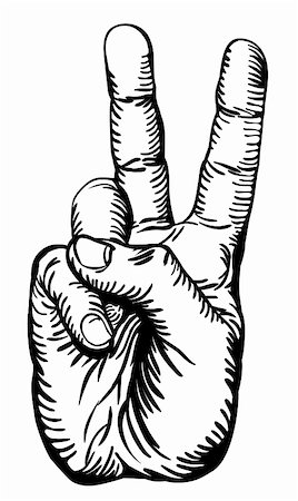 simsearch:400-04790442,k - a black and white illustration of the human hand giving the victory salute or peace sign Stock Photo - Budget Royalty-Free & Subscription, Code: 400-04790440