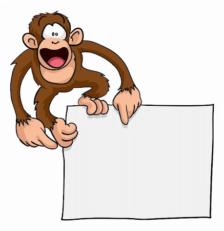 simsearch:400-04227154,k - A crazy cute excited monkey pointing at a blank sign with copy-space illustration Stock Photo - Budget Royalty-Free & Subscription, Code: 400-04790441