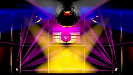 simsearch:632-05604064,k - Night club interior with colorful spot lights, lasers and shining mirror disco balls artistic light show Stock Photo - Budget Royalty-Free & Subscription, Code: 400-04792456