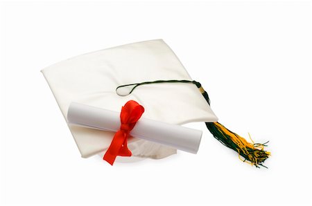 simsearch:400-04408371,k - Graduation cap and diploma isolated on white Stock Photo - Budget Royalty-Free & Subscription, Code: 400-04792696
