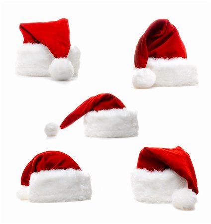 simsearch:400-08491819,k - High quality santa claus five hats isolated over white. Photographie de stock - Aubaine LD & Abonnement, Code: 400-04792935