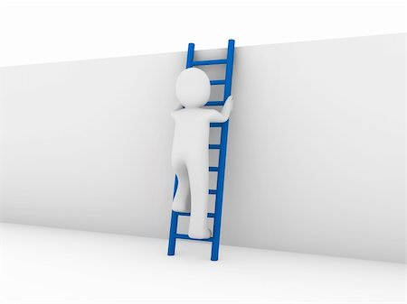 3d human ladder wall success business up blue Stock Photo - Budget Royalty-Free & Subscription, Code: 400-04793228