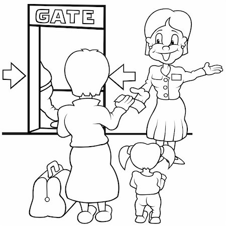 simsearch:400-04804131,k - Airport Gate - Black and White Cartoon illustration, Vector Photographie de stock - Aubaine LD & Abonnement, Code: 400-04793304
