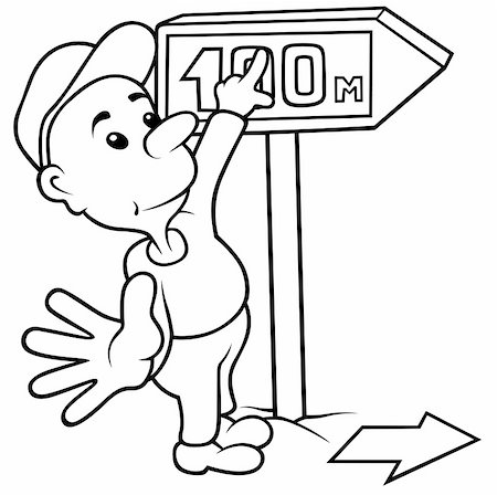 simsearch:400-04804131,k - Boy and Dirrection Arrow - Black and White Cartoon illustration, Vector Photographie de stock - Aubaine LD & Abonnement, Code: 400-04793300